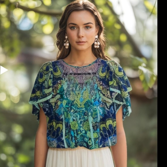 Vintage green blue boho baby doll top size medium Bella swan twilight - Picture 1 of 9